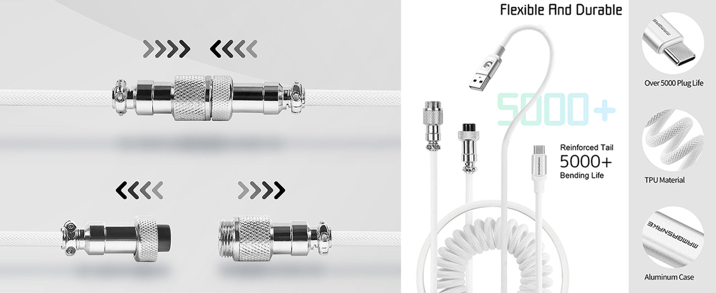ATTACK SHARK C01 PRO Coiled USB C Cable for Gaming Keyboard, Custom Braided Double-Sleeved Mechanical Keyboard Charger Cable