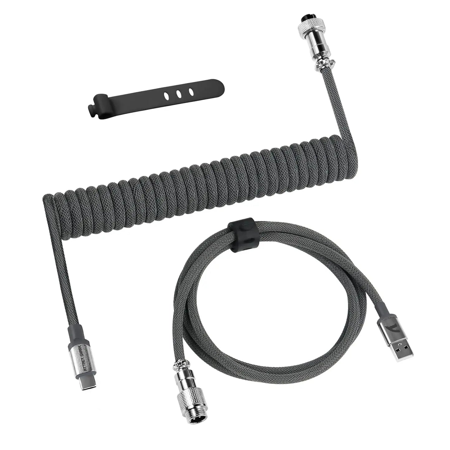 ATTACK SHARK C01 PRO Coiled USB C Cable for Gaming Keyboard, Custom Braided Double-Sleeved Mechanical Keyboard Charger Cable
