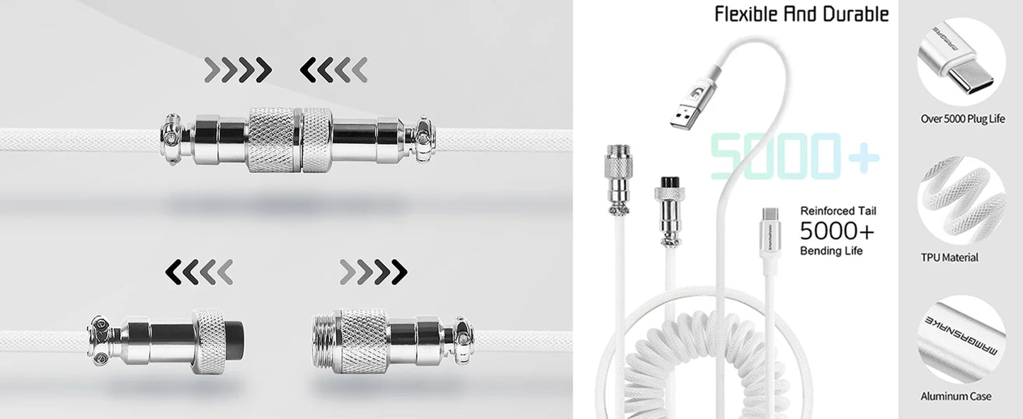 ATTACK SHARK C01 PRO Coiled USB C Cable for Gaming Keyboard, Custom Braided Double-Sleeved Mechanical Keyboard Charger Cable