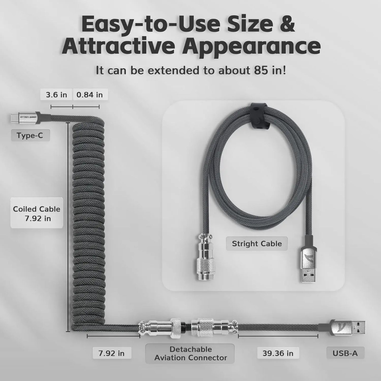 ATTACK SHARK C01 PRO Coiled USB C Cable for Gaming Keyboard, Custom Braided Double-Sleeved Mechanical Keyboard Charger Cable