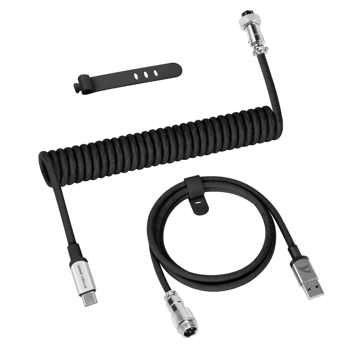 ATTACK SHARK C01 PRO Coiled USB C Cable for Gaming Keyboard, Custom Braided Double-Sleeved Mechanical Keyboard Charger Cable