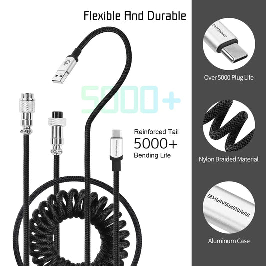 ATTACK SHARK C01 PRO Coiled USB C Cable for Gaming Keyboard, Custom Braided Double-Sleeved Mechanical Keyboard Charger Cable
